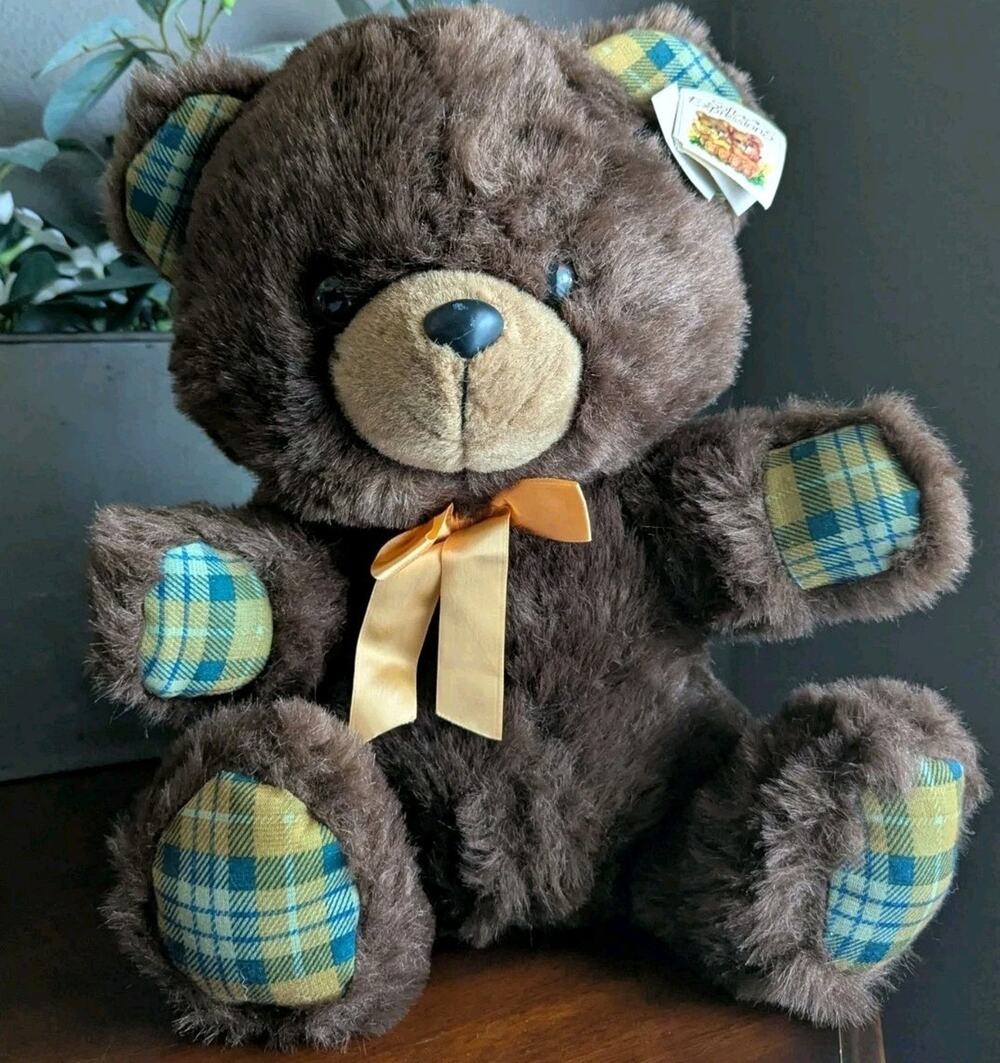Vtg Dan Dee Soft Expressions Teddy Bear Plush Brown Plaid Paws Bow NWT 16"